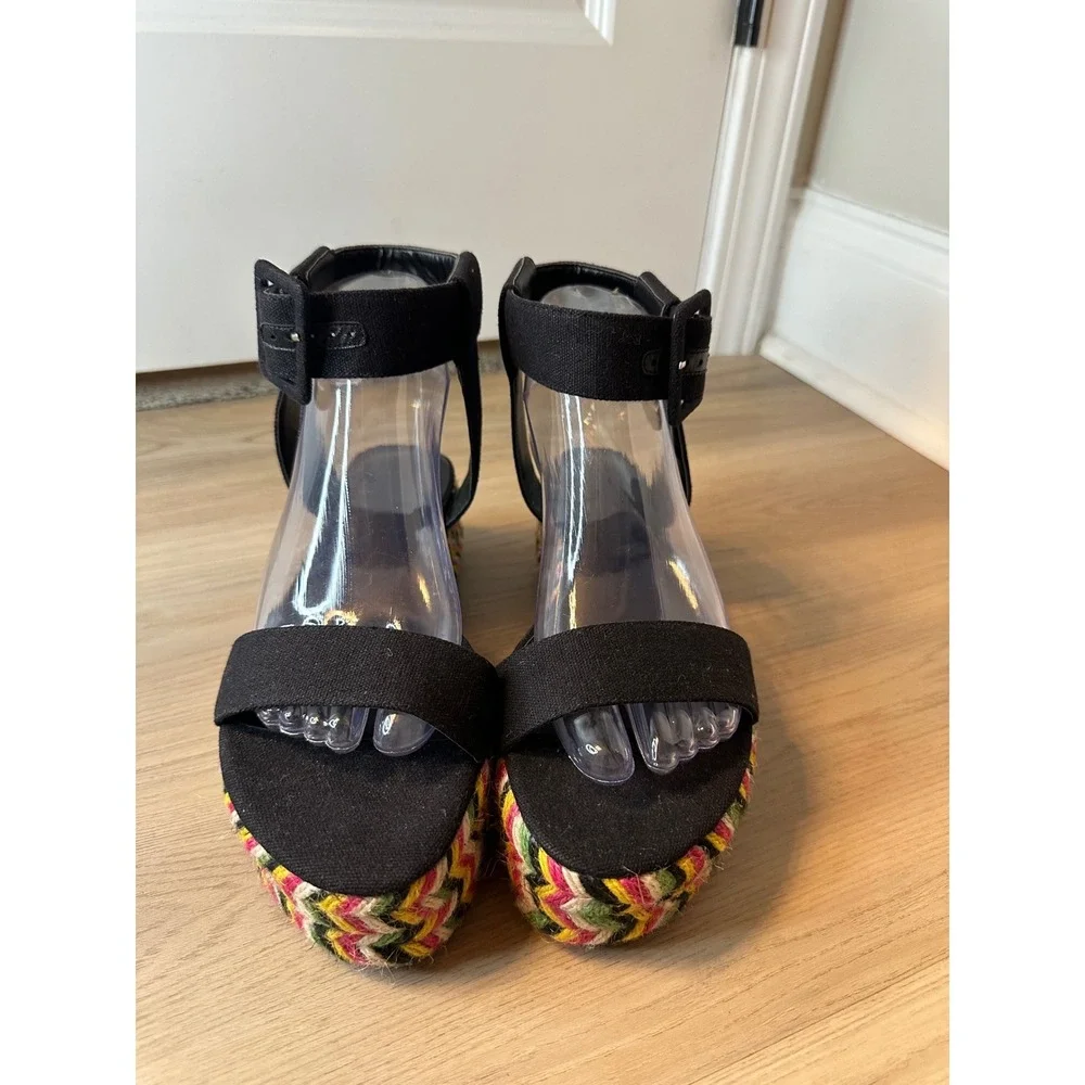 House of‎ Harlow 1960 Black Multi Color Woven Espadrille Platform Sandals 8.5
